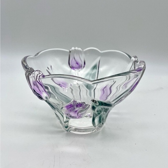 Mikasa Spring Debut Crystal Glass Bowl Purple Tulips Pre-owned. VGC - Picture 2 of 9